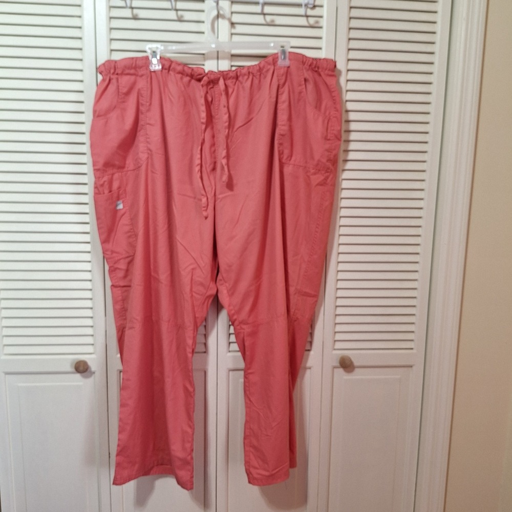Butter-Soft Women 5XL Coral Pink Cargo Scrub Pants Elastic Drawstring Waist